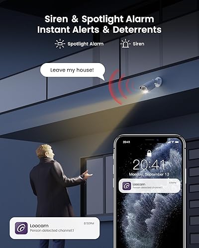 Miniatura 5 de Loocam Sistema de cámara de seguridad CCTV 4K PoE con cable de visión nocturna a color real, 4 cámaras IP PoE de 8 MP, NVR de 8 canales y disco duro