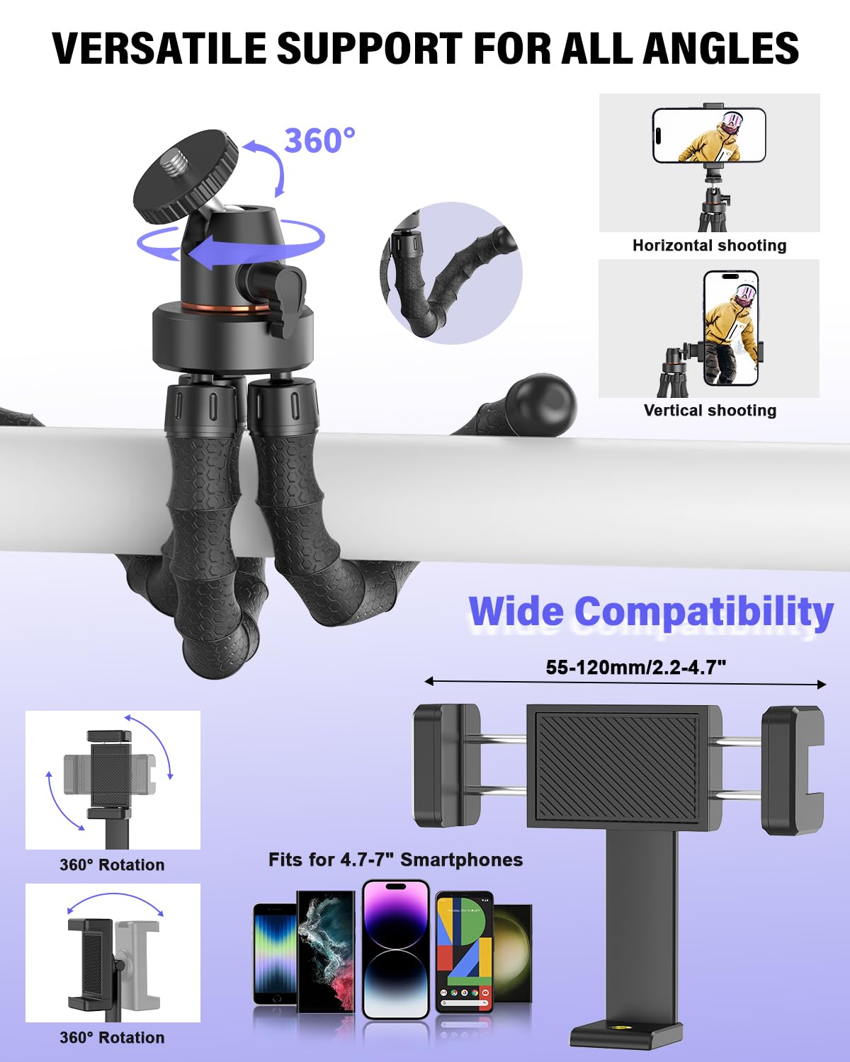 Kit per vlogging per iPhone/Android, YouTube Starter Kit con microfono wireless/treppiede per fotocamera/treppiede flessibile/luce di riempimento RGB, kit essenziali per la creazione di contenuti per