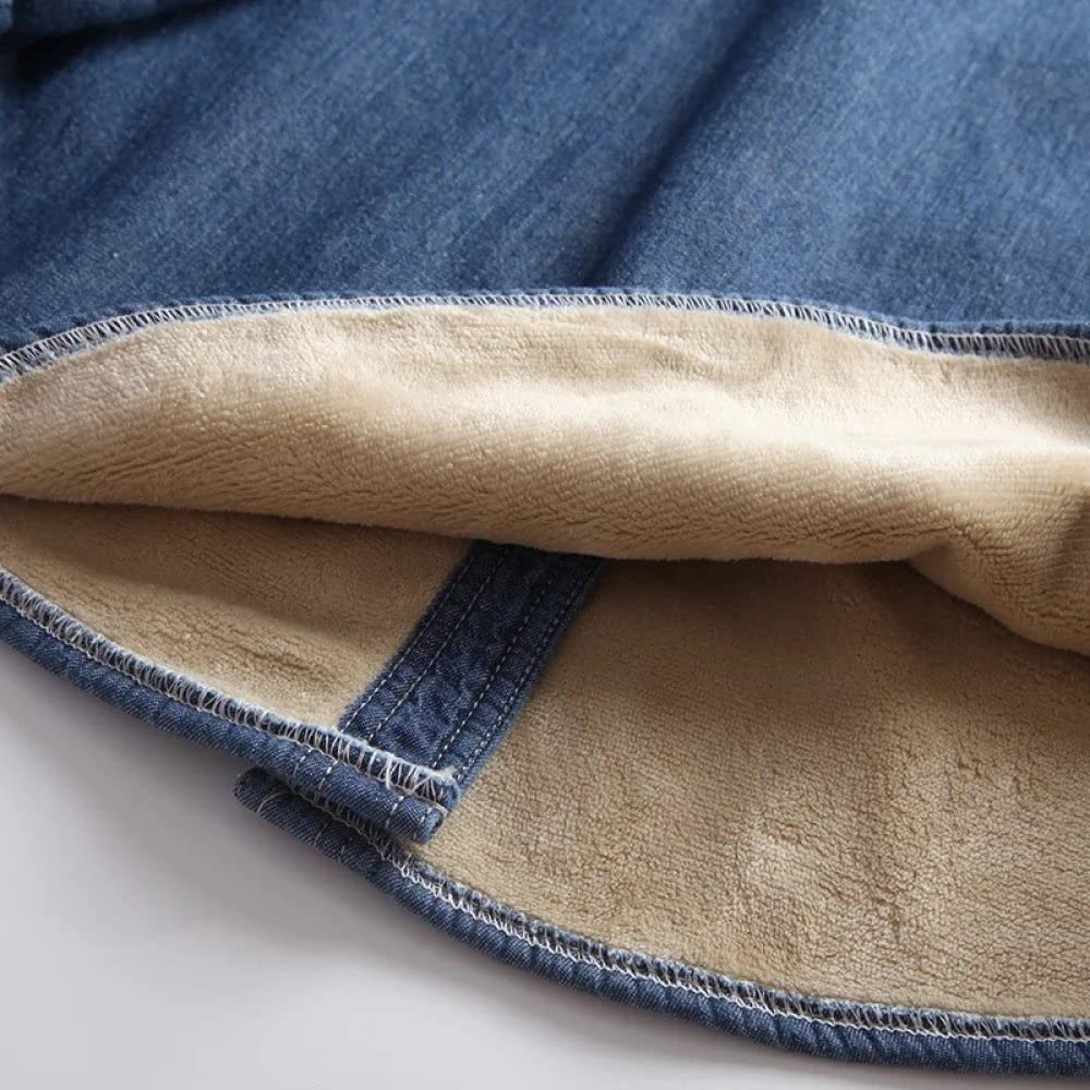 Bluse Elegant Damen Hemd, Damen Jeanshemd Jacke Fleecefutter Warmer Winterpullover Jeans Revers Bluse Tunika Knopf Brusttaschen Langarm Mantel Gefüttert Fleece Blusenshirts für Mädchen