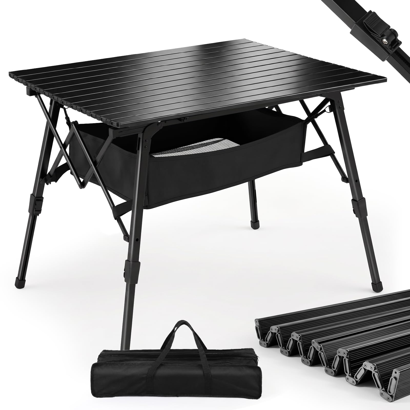 Sekey Campingtisch Faltbar Klapptisch mit Aluminiumrahmen Aufrollbare Tischplatte (72x69cm) Falttisch Klappbar Höhenverstellung inkl. Tragetasche & Netztasche, belastbar bis 30kg
