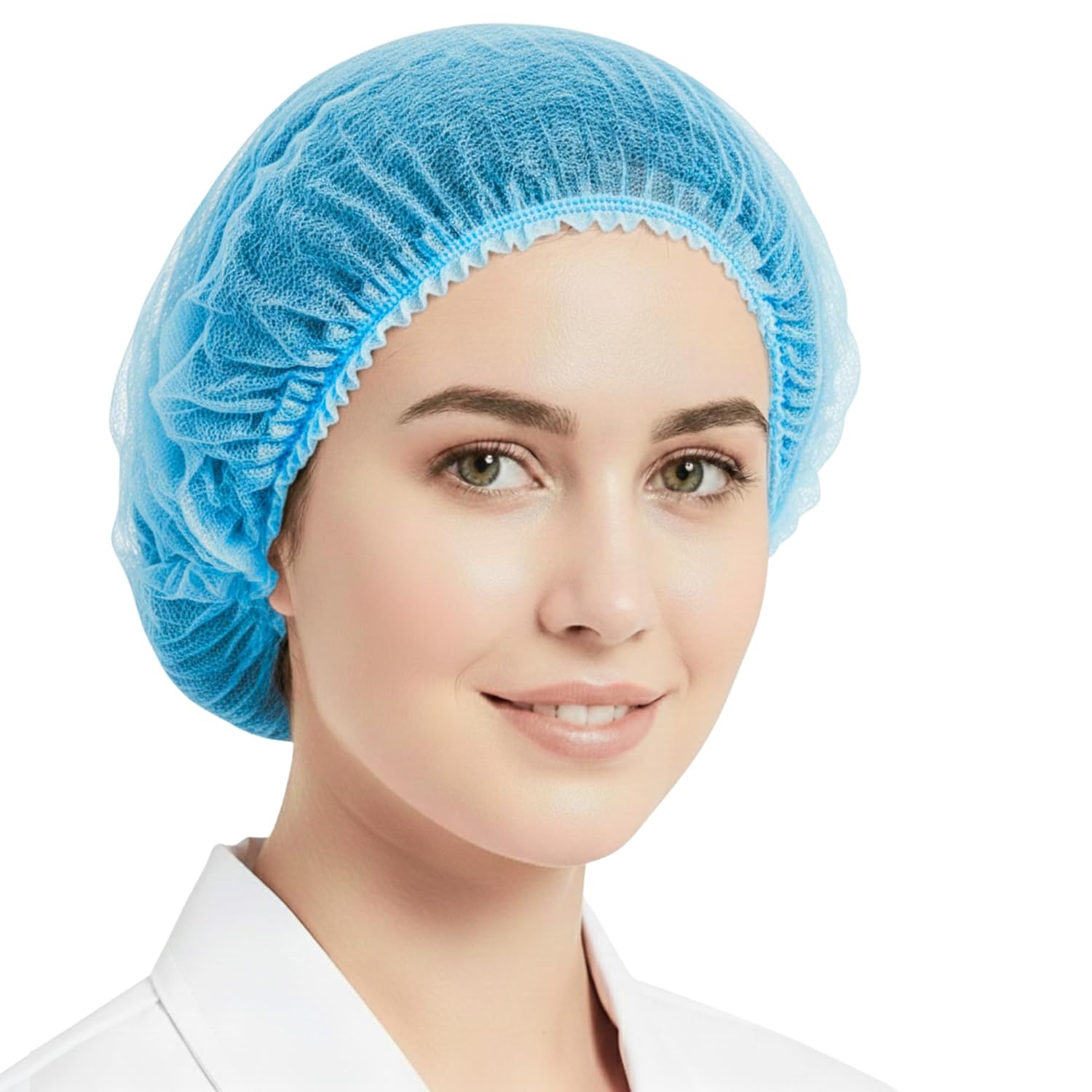 Disposable Stretchable Caps Nonwoven Bouffant Caps, Hair Net, Cap For Salon, Spa, Catering, Cooking (Pack Of 100), Blue
