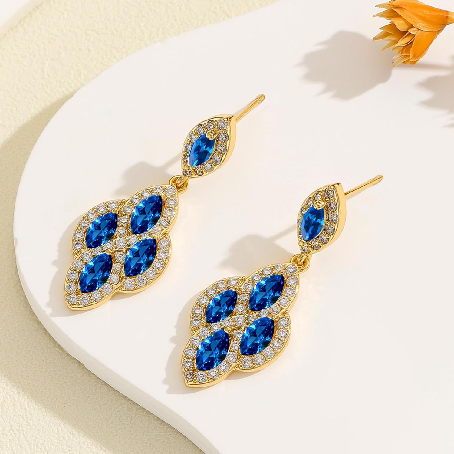 VONSSY Drop Dangle Zircon Earrings Boho Chandelier Rhinestone Crystal Gemstone Platinum Gold Plated Silver Post Jewelry Gift for Woman Girlfriend Mom Wife - Image 5