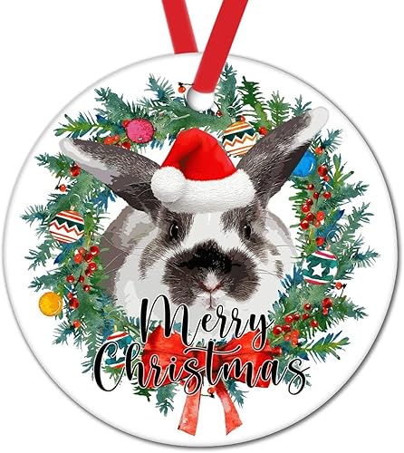 Corona de Navidad, adorno de árbol de Navidad, conejo de granja, regalo para niños, decoración del hogar, adorno de Navidad