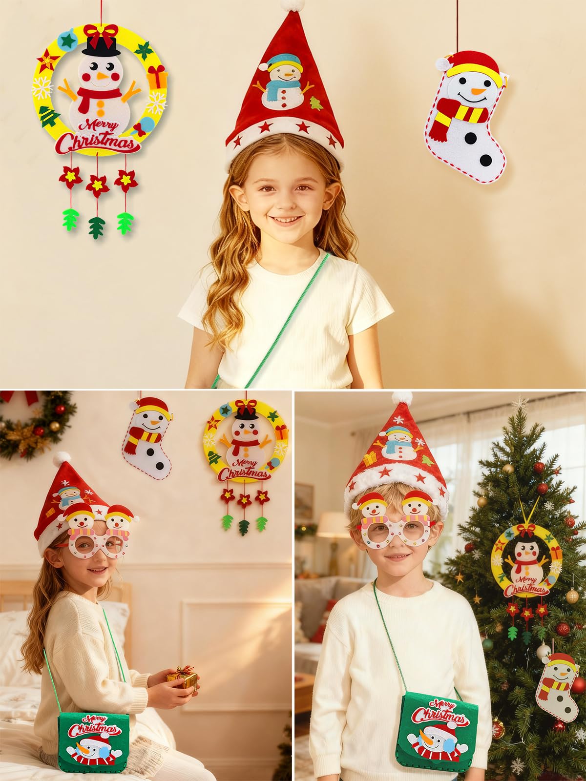 Fenzonmic Family Christmas Craft Kit, DIY Felt Activity to Build 5 Sets, Includes Hat, Glasses, Clutch, Sock & Wreath - Image 2