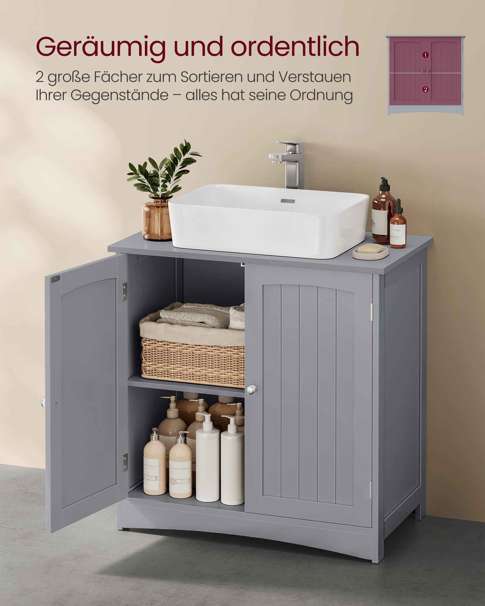 Platzsparender Waschbeckenunterschrank für kleine Bäder