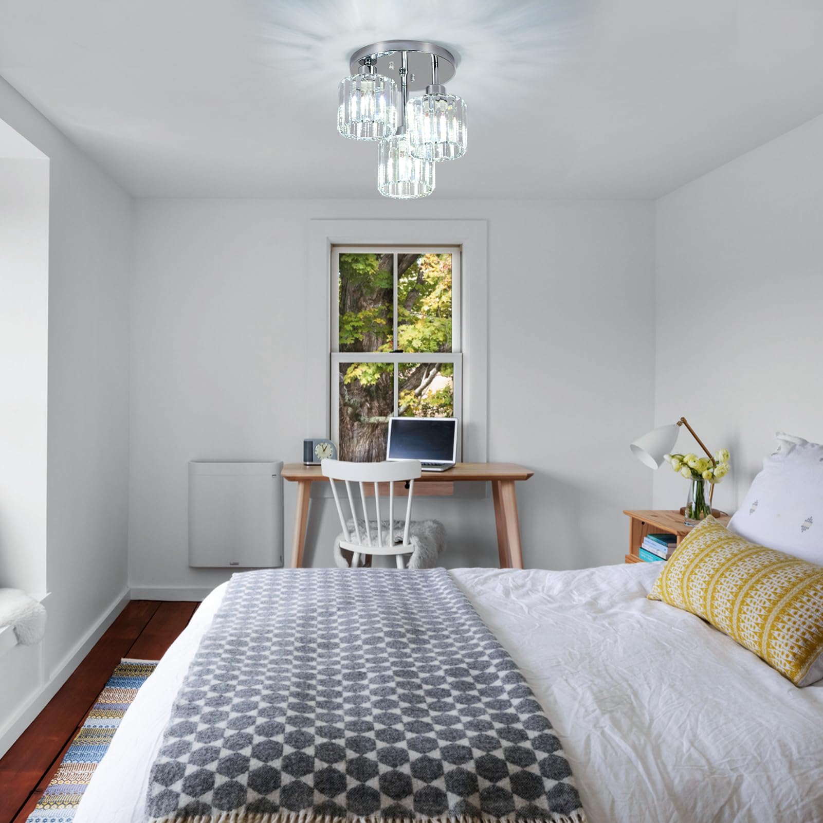 Rayofly Lámpara de Techo de Cristal Moderna, 3 Luces, Cromo para Salón, Pasillo, Baño, Dormitorio, Cocina