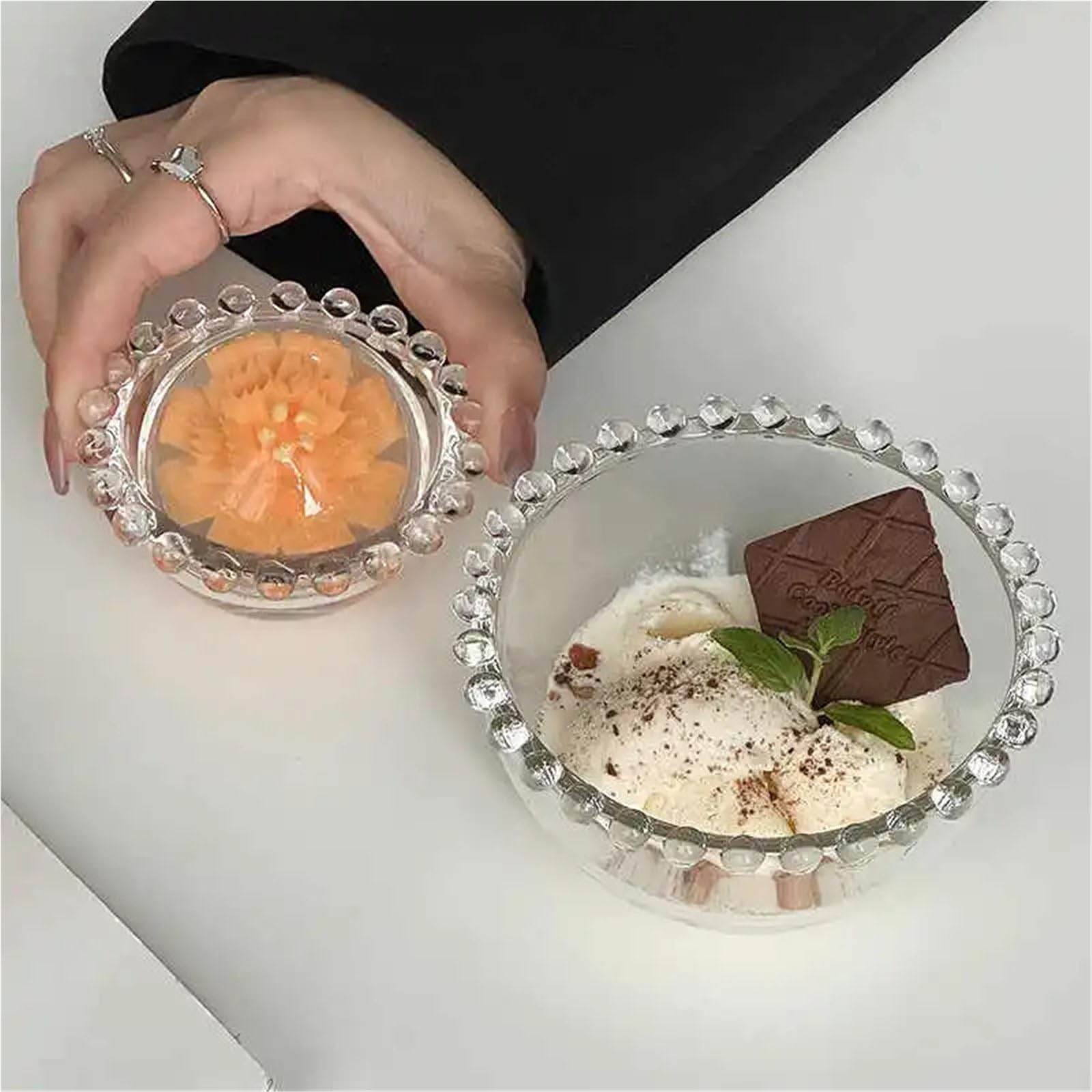 Coppe Gelato 2 pz Bordo in Rilievo Ciotola di Vetro Dessert Ciotole for Gelato Casa Ciotola di Insalata di Frutta Piattino Farina d'avena Yogurt Ciotola da Tavola per Dessert(7.5cm)