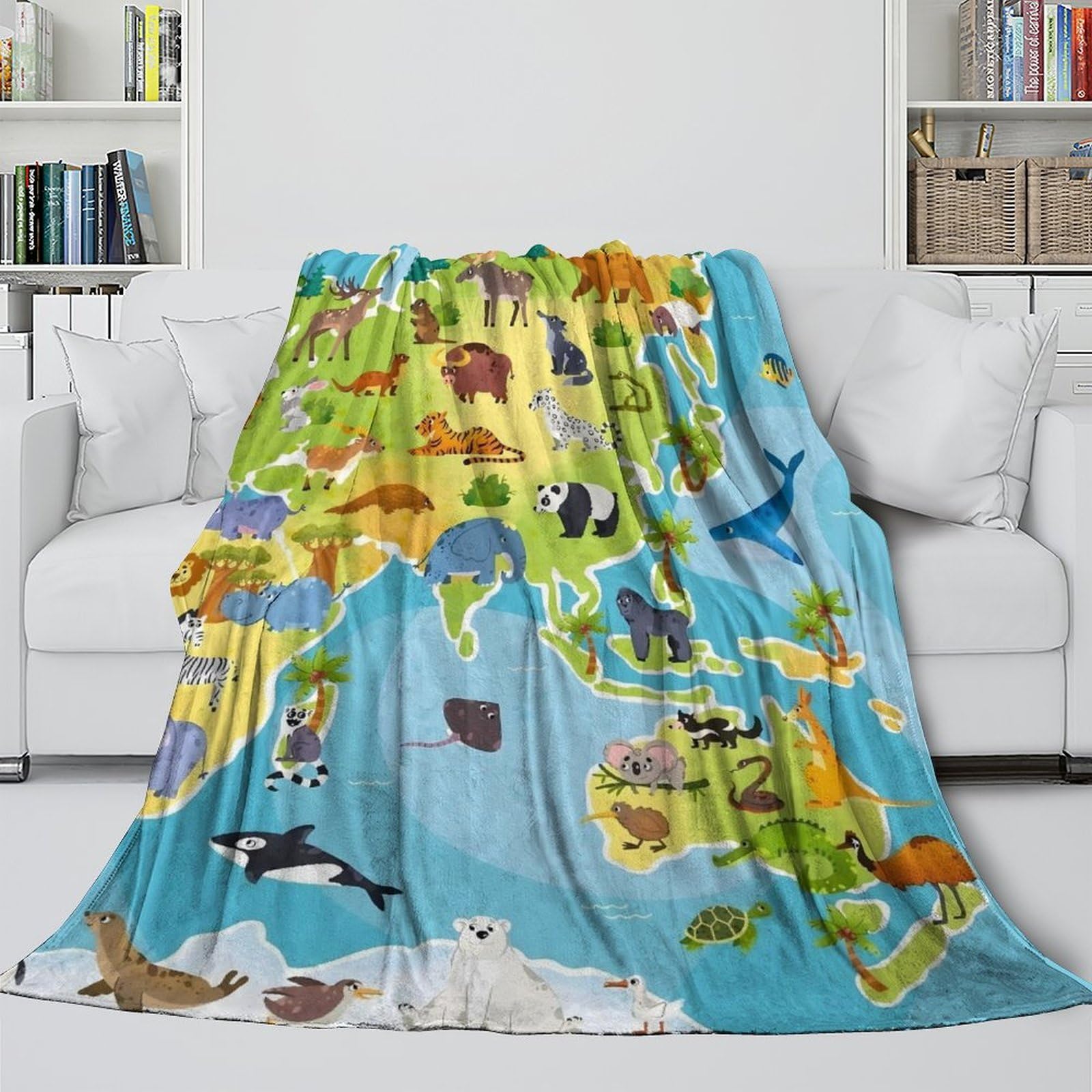 Lxhaspieo Style-6 World Animal Map Fuzzy Blanket - Fleece Blanket For Kid Friends Hubby Boyfriend - Multi-Purpose To Household - Christmas Birthday Wedding Gift 40X50inch(100X130cm)