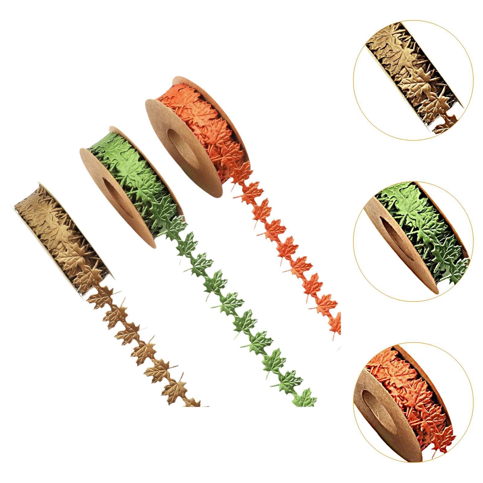 3 Rouleaux De Ruban Feuille D'érable D'automne - Longueur Totale 13,72 M, Largeur 2 Cm - Couleurs Marron, Orange, Vert