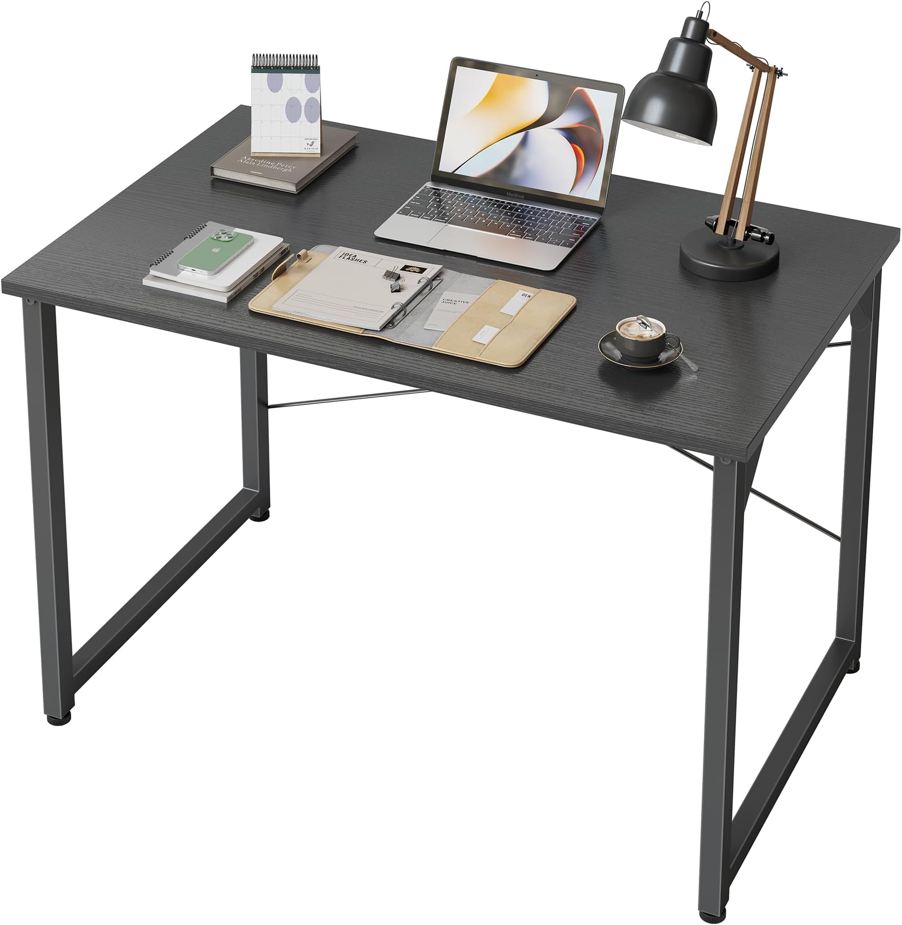CubiCubi Computer Desk 32" Study Writing Table for Home Office, Modern Simple Style PC Desk, Black Metal Frame, Pure Black