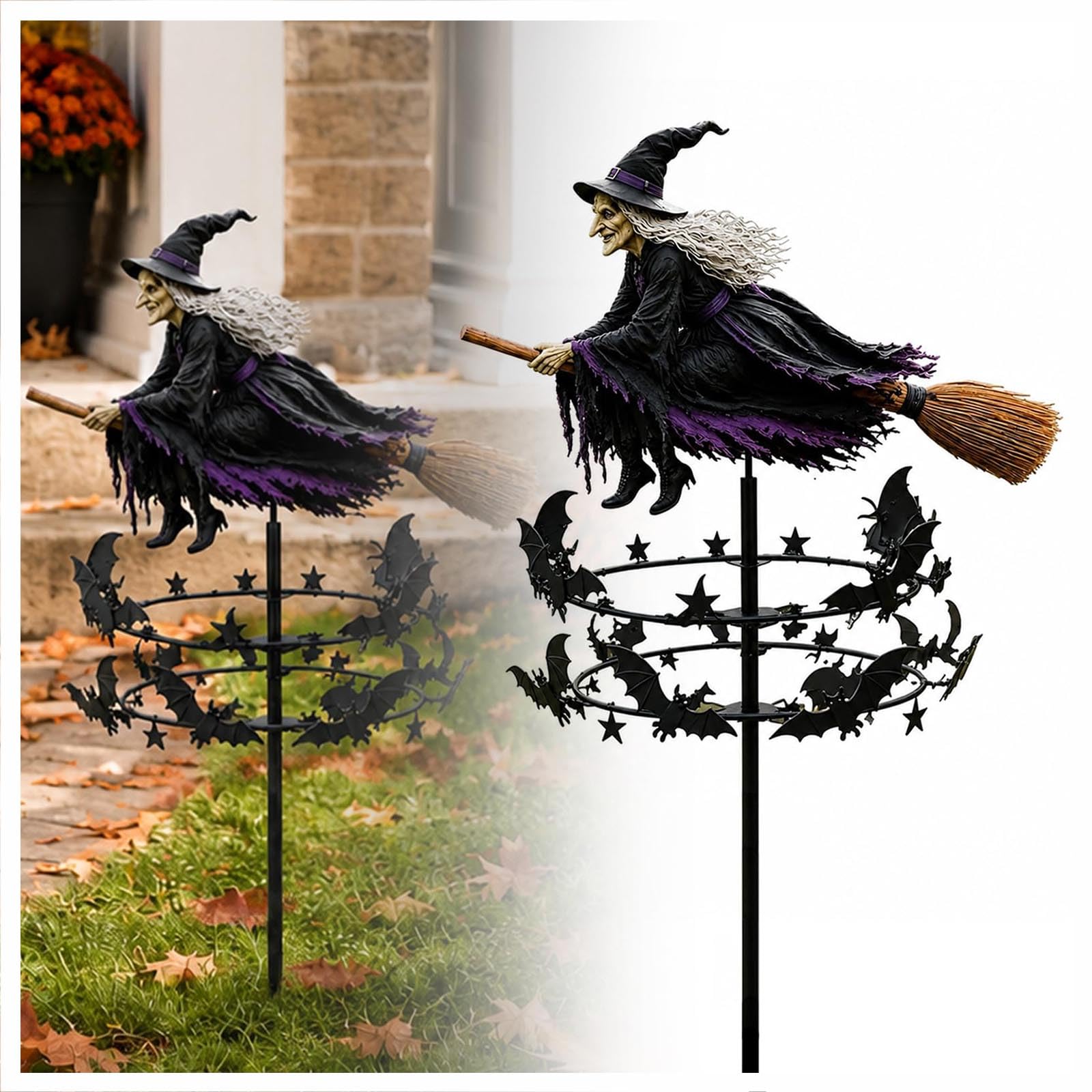 Molinillo de viento temático de Halloween estilo bruja voladora, regalo ideal de jardín
