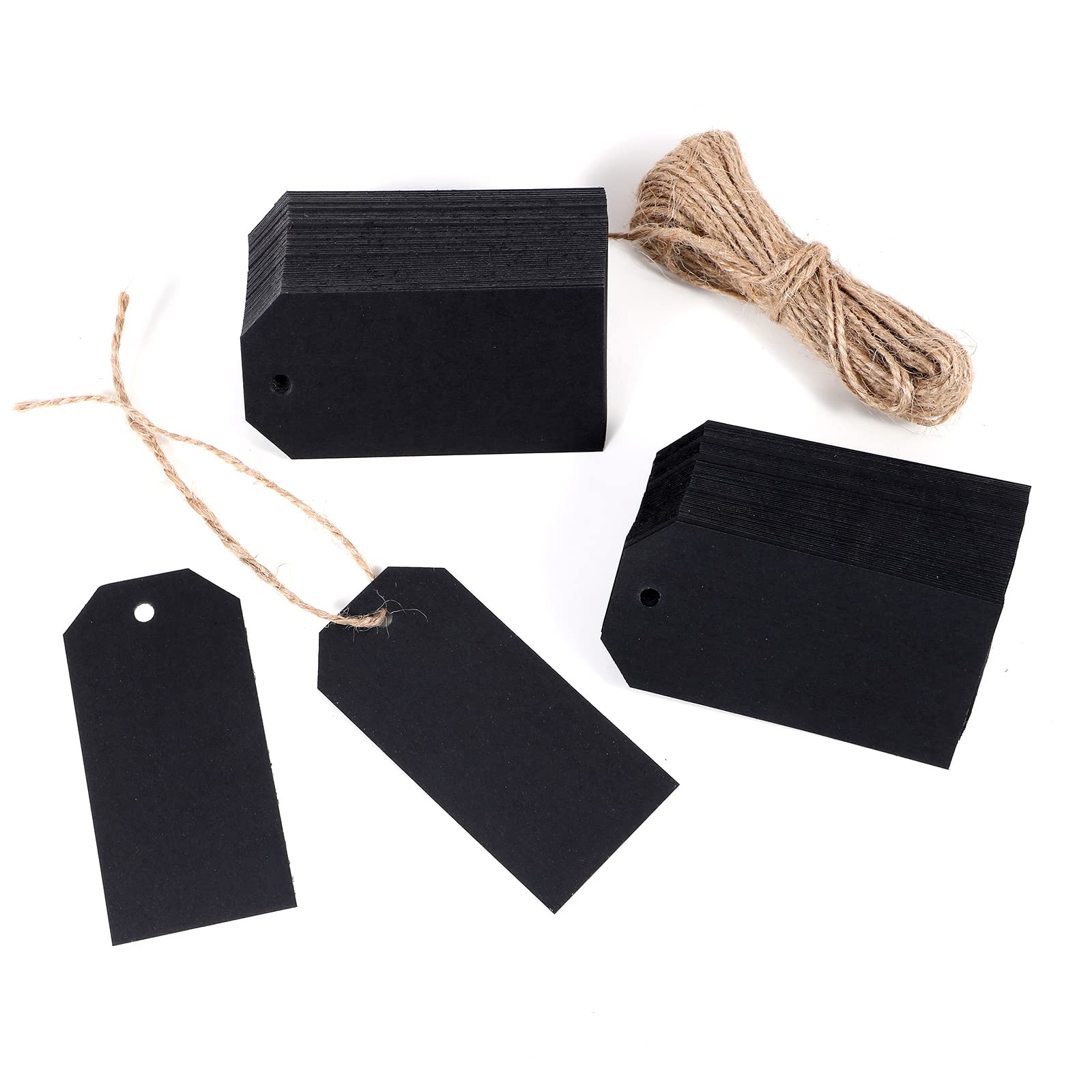 REDDOTGIFT RDTG Gift Tags,100Pcs Kraft Paper Tags with 10m Natural Jute Twine Craft Tags Labels Treats Tags for Wedding Christmas Day Thanksgiving… (4.5x9cm, Black TD#)