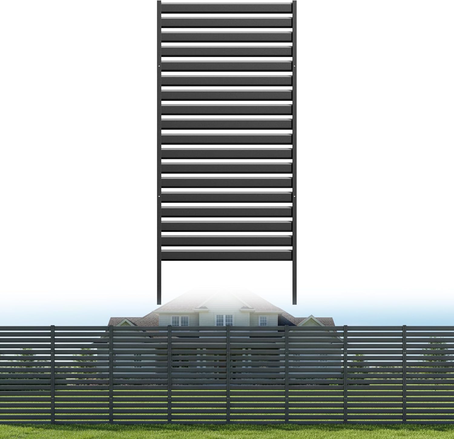 Begonia.k 38" W x 72" H (1 Panel) No-Dig Air Conditioner Fence, Metal Privacy Screen with Wood Slats, Outdoor AC Unit Enclosure, Pool Equipment & Trash Can Hider, Decorative Garden Fence with Stakes