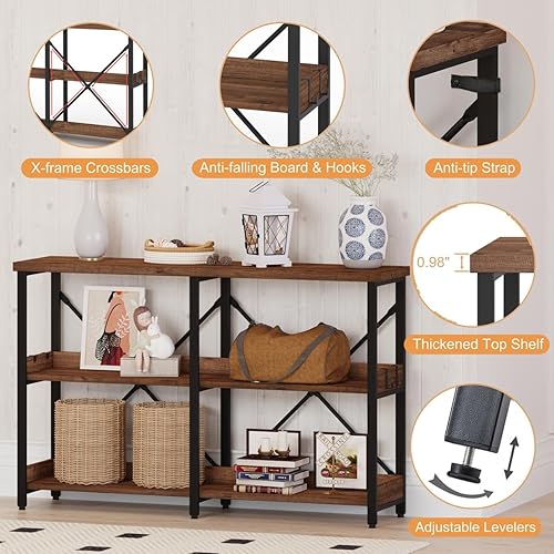 Miniatura 22 de BON AUGURE Mesa de entrada, mesas consola de 47 pulgadas para entrada, mesa estrecha para sofá para sala de estar, estantes de madera de 3 niveles