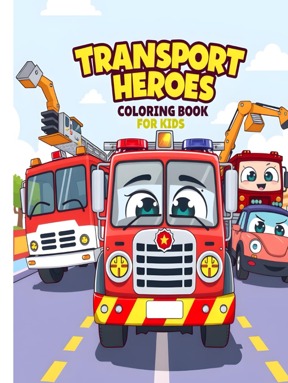 Transport Heroes Coloring Book for Kids: Action-Packed Fire Trucks, Police Cars & Construction Vehicles – Fun & Educational Coloring Adventure for Kids Ages 3–8