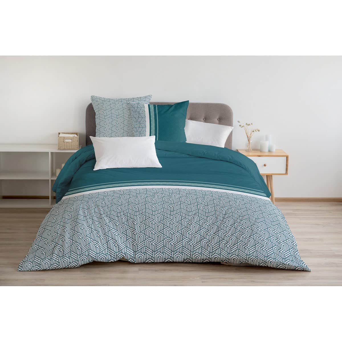 Home Linge Passion 3-Piece Bedding Set 220 x 240 cm 100% Cotton 57 Thread Count Tilt Fir Celadon (HP-62558)