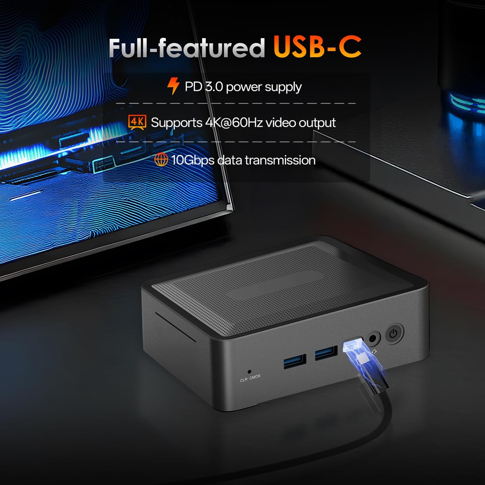 Plyisty Mini PC, Ryzen 7 5825U 8 Rdzeni 16 Wątków do 4,5 GHz, Wi-Fi 6 5.2, Podwójny Potrójny Wyświetlacz 4K Typu C, z grafiką Radeon RX Vega 8 (wtyczka UE)
