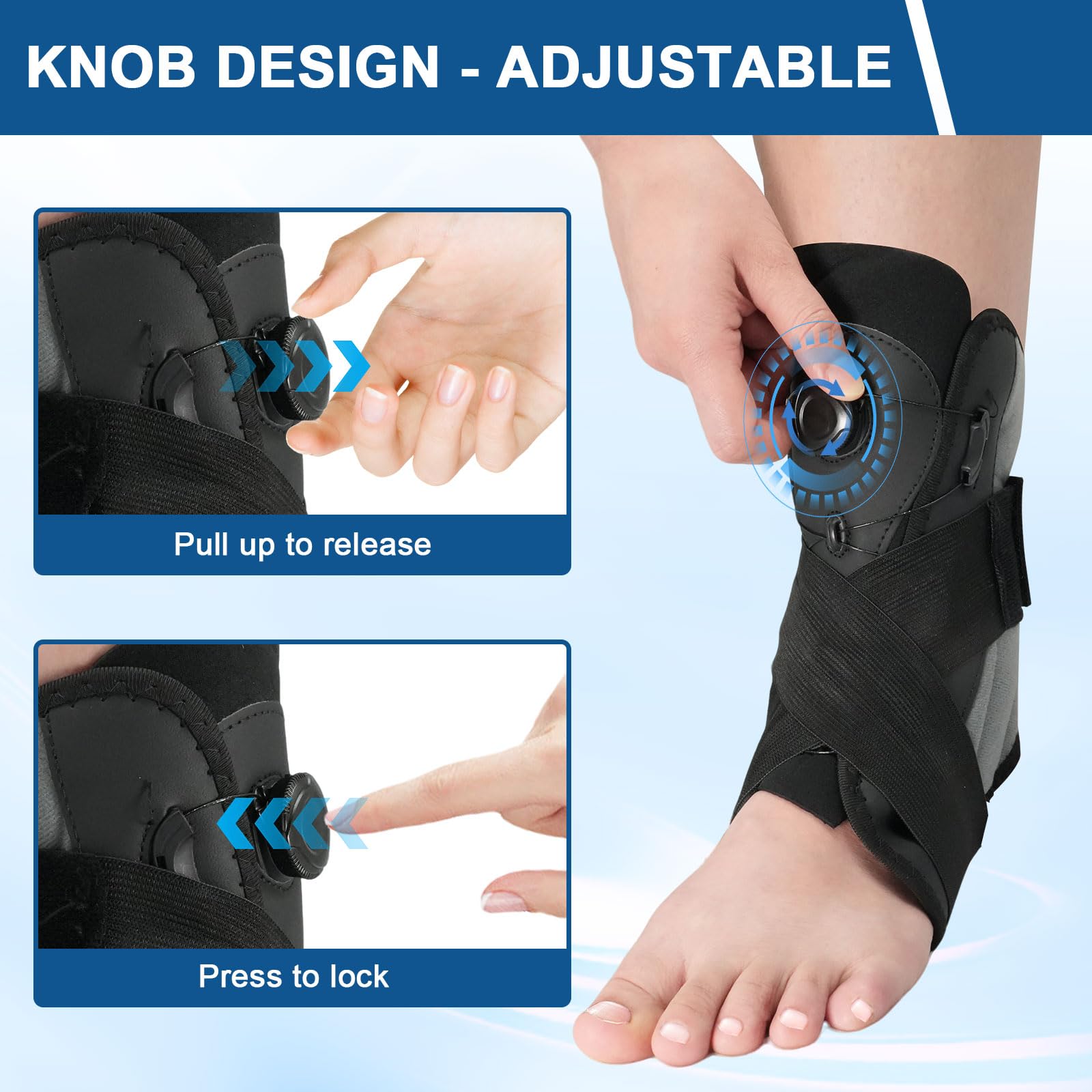 Tobillera Ajustable con Botón Giratorio, Estabilizador para Soporte y Compresión para Lesiones en el Tobillo, Esguinces de Tobillo, Tendinitis,Deportiva - L