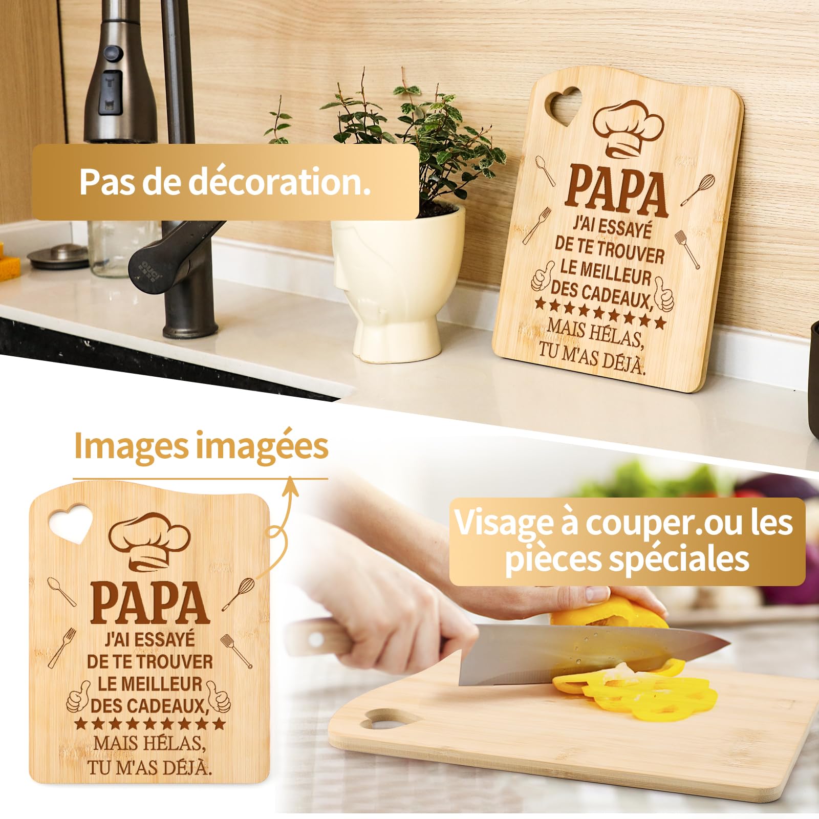 Planche à Découper en Bambou Cadeau Fête des Pères Original pour Papa
