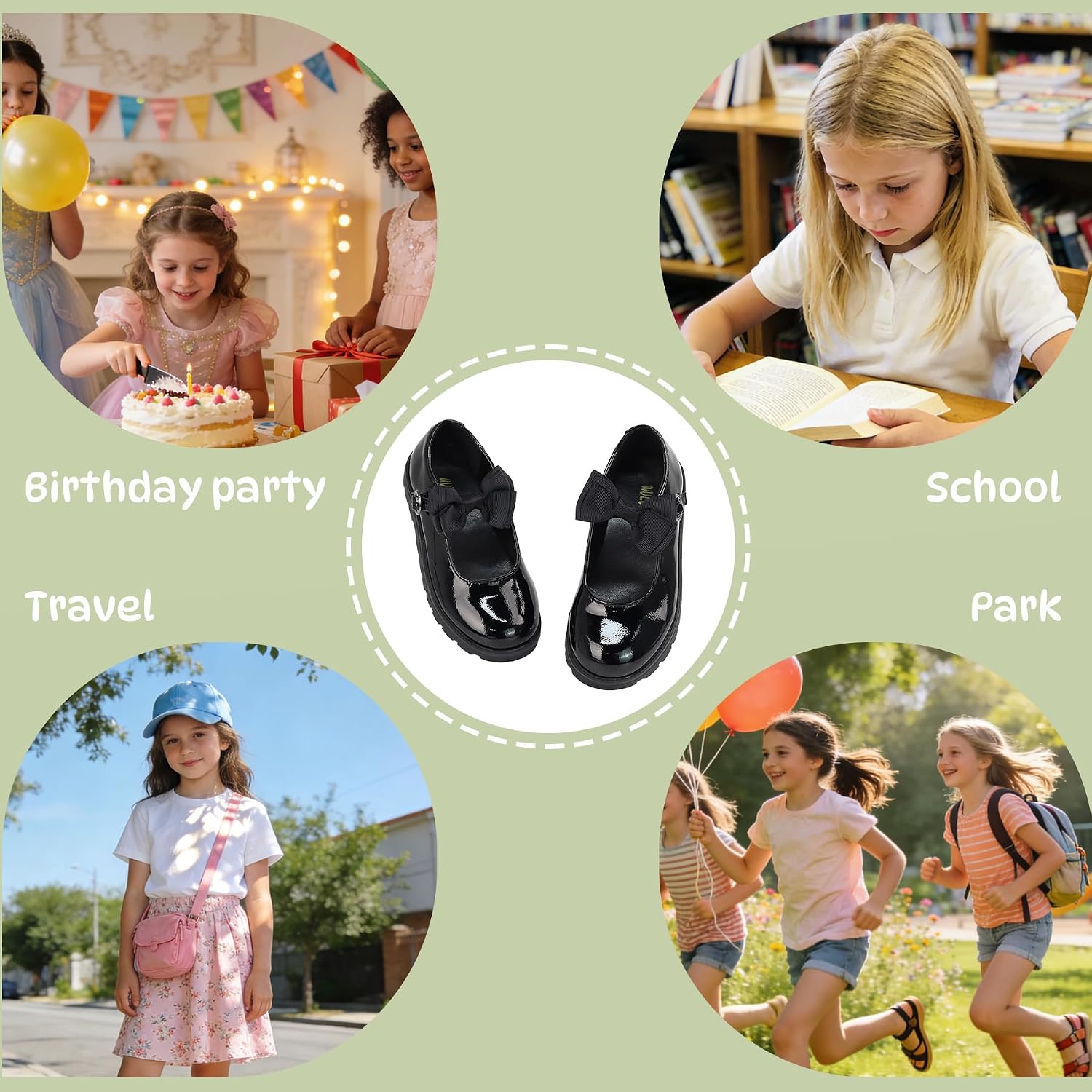 Toddler Girls Dress Shoes Mary Jane Flats with Bow School Uniform Shoes for Toddler/Little Girls