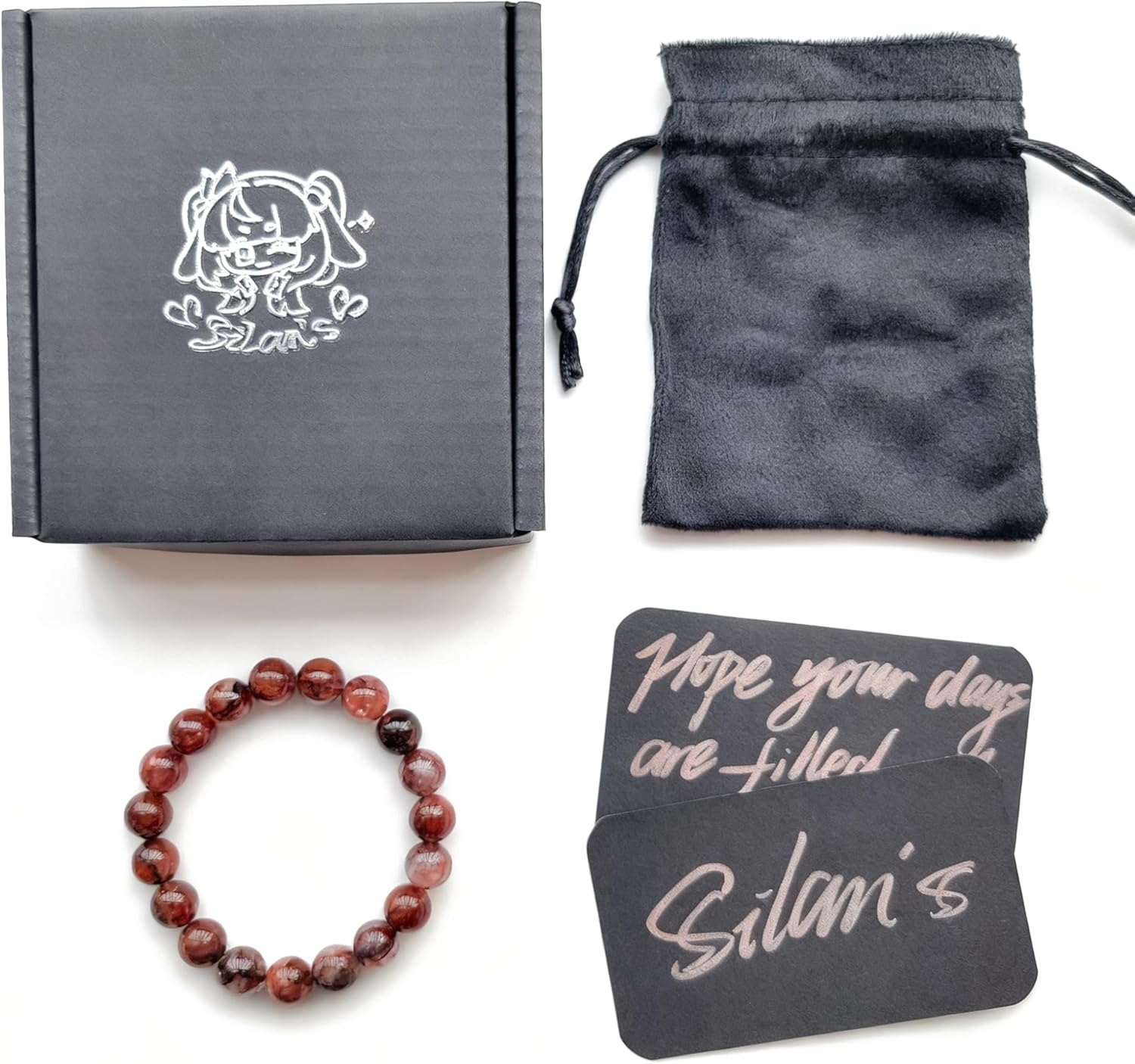 Silan's Natural Red Aventurine Bracelet with Lucky Card, red Crystal Stretch Gift for Women, Elastic Adjustable Gemstone Jewelry with Sparkles - Image 6