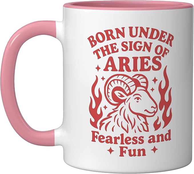 Aries Sign Of Zodiac Cute For Kids and Women Ceramic Mug, Pink/White