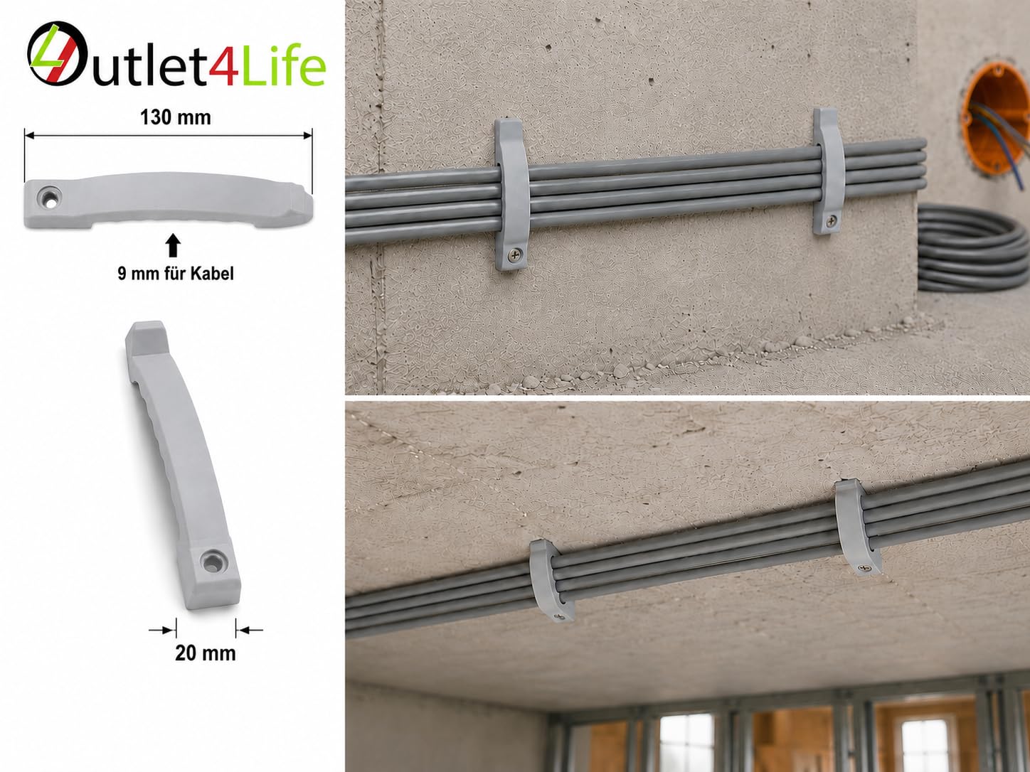 Soporte de cable para 8 cables aprox., 100 unidades