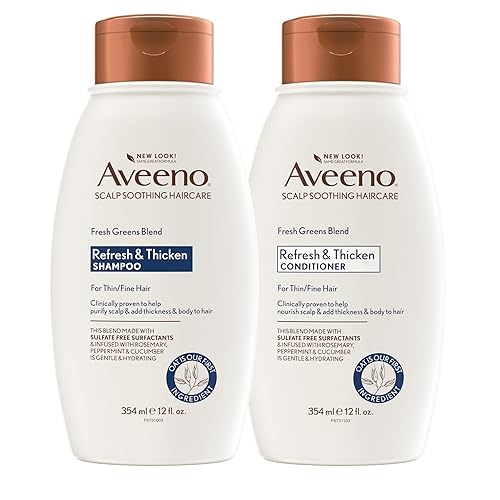Aveeno Fresh Greens Champú y Acondicionador Set, Libre de Sulfatos, Aclarante y Voluminizante para Cabello Fino o Delicado, Rosa de Romero, Menta y Pepino Nutritivo y Espesa, Sin Parabenos Seguro para el Color, 12 Fl Oz, 2 Unidades