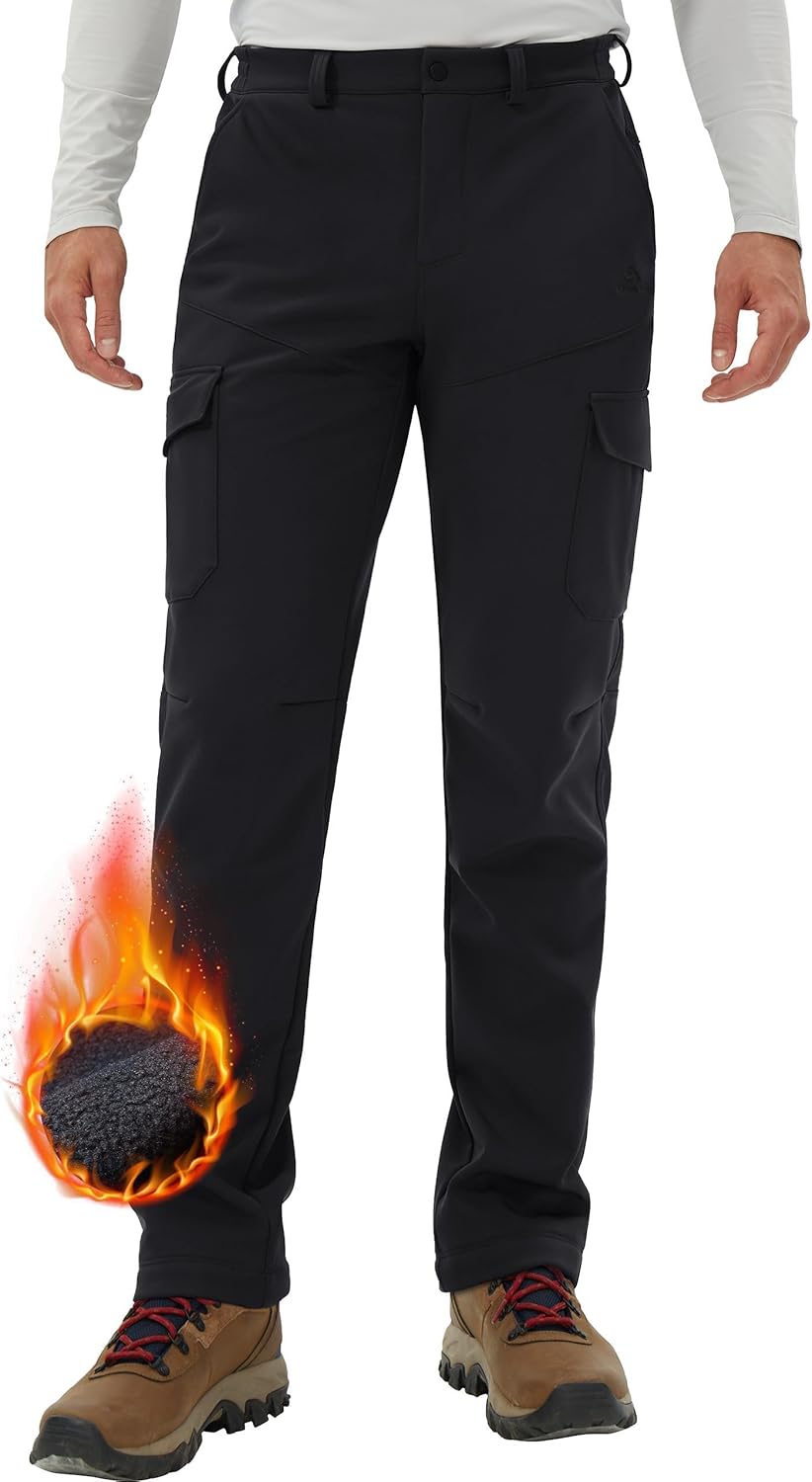 Pioneer Camp Men's Hiking Cargo Pants Fleece Lined Softshell Waterproof Work Pant Snow Ski Insulated Warm Winter Pants