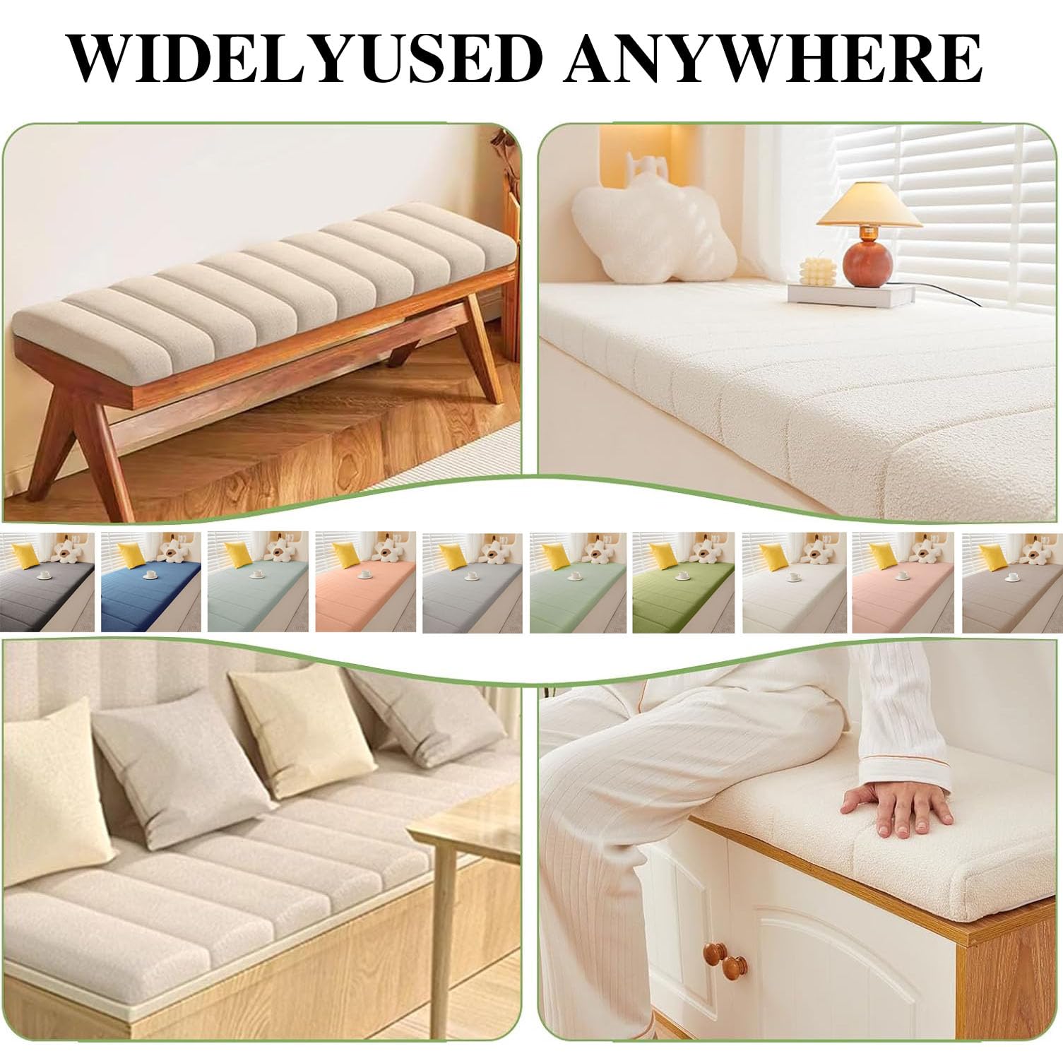 Teddy P wasserdichte rutschfeste Kissen für Outdoor-Bank und Veranda-Schaukel, 6 cm dick, 100 x 45 cm, bequemes Sitzkissen für Innenbereich, Schuhwechselhocker, Weiß