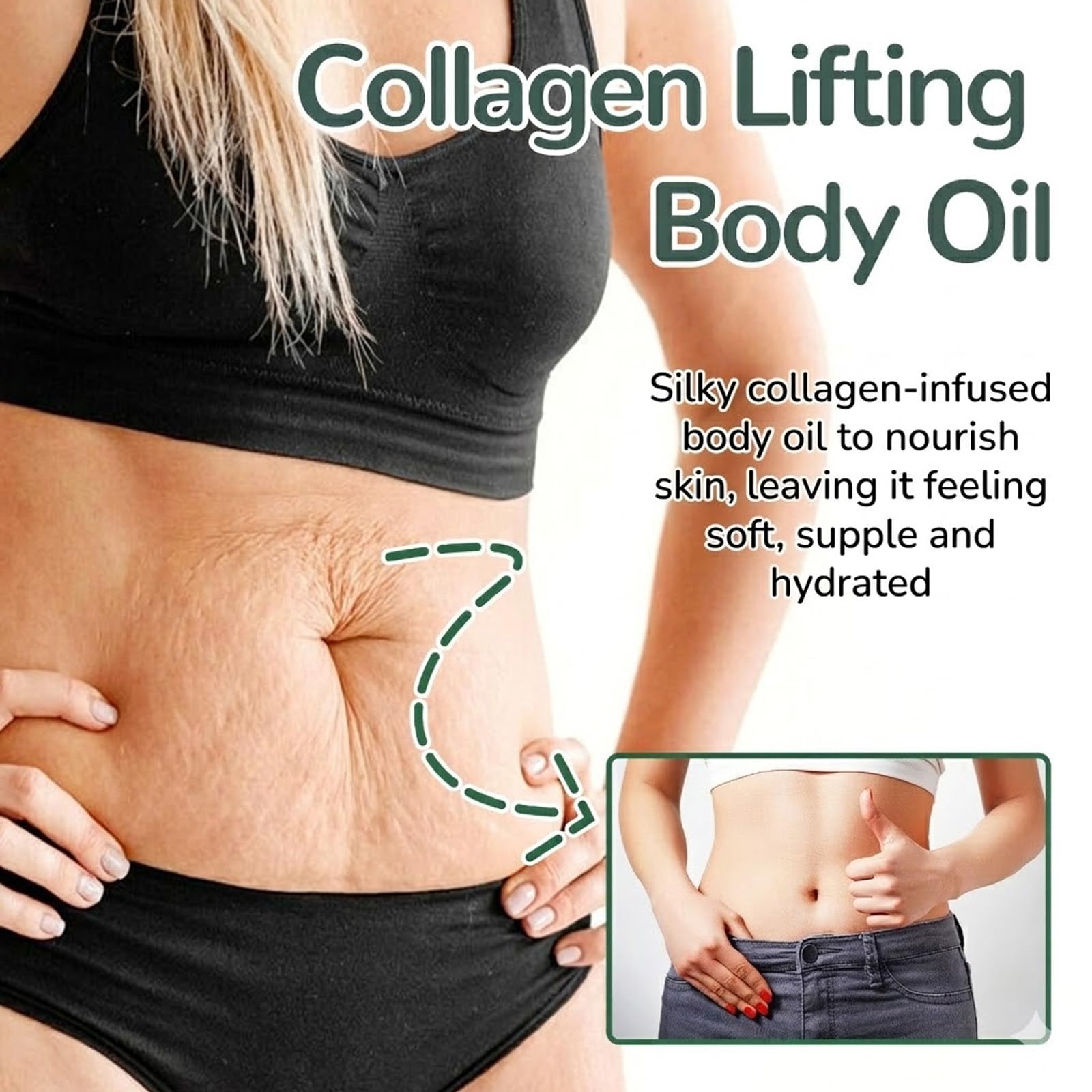 Aceite de colágeno para reafirmar la piel, colágeno lifting Body Oil After Shower, aceites hidratantes reafirmantes, aceites corporales hidratantes antiedad para piel seca, líneas finas (2 unidades)