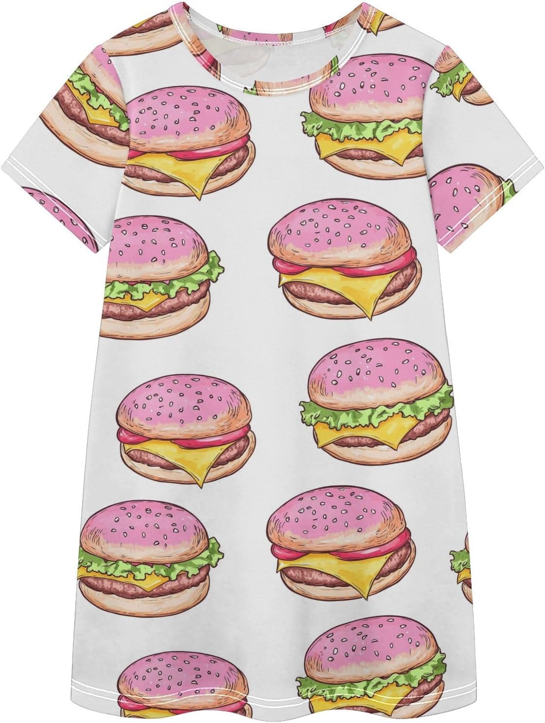 Pink Cheeseburger Girls Dresses Summer Dresses for Girls with Cotton Short Sleeves for Casual a Line Dress Size 2-8Y