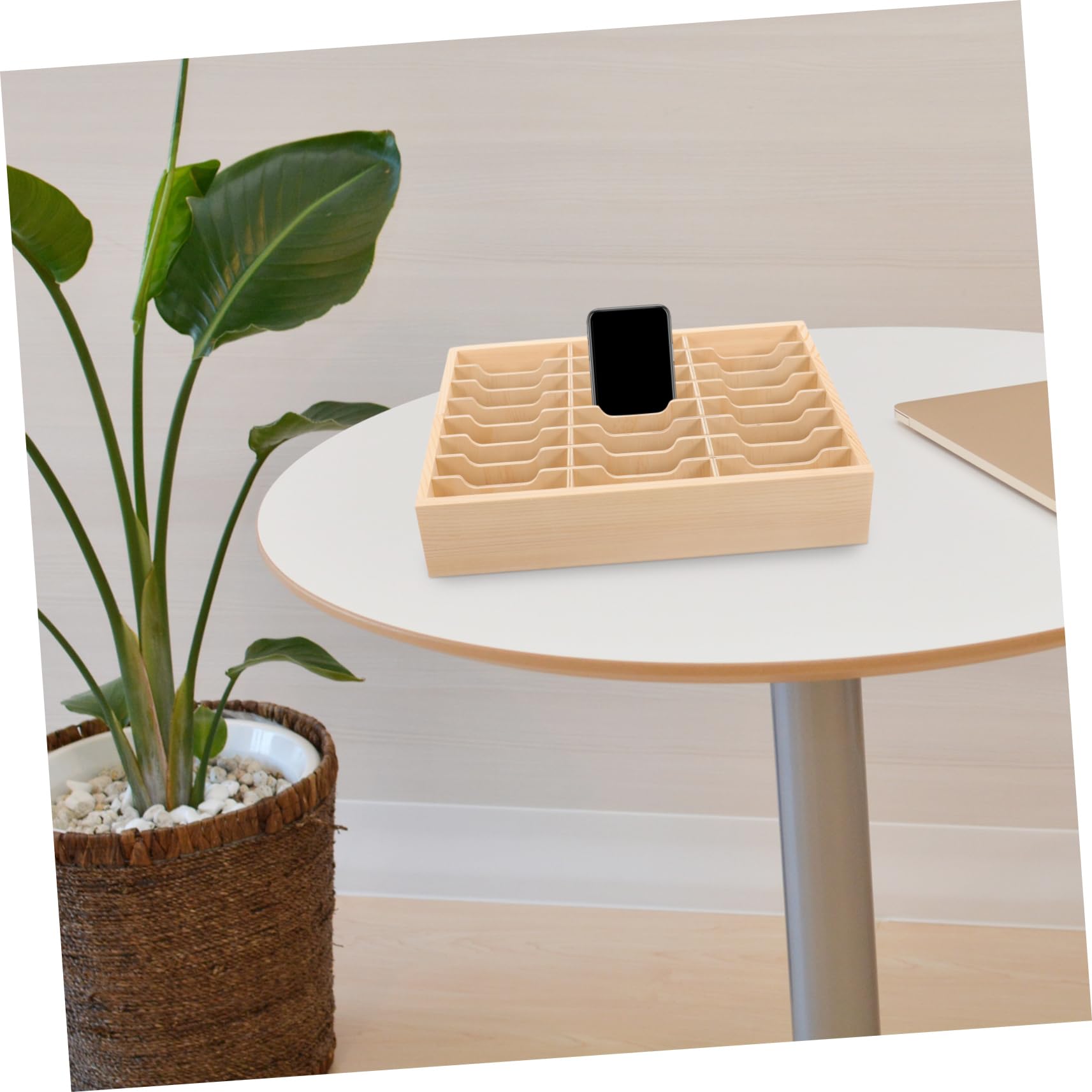 Veemoon Caja Organizadora Múltiples Compartimentos de Teléfono Móvil de Madera y Gran Capacidad de Almacenamiento para Escritorio Adecuado para Aulas y Oficinas