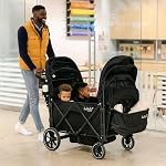 Larktale Caravan Quad, Byron Noir - Poussette pliable/Wagon pour enfants & Bébés - Sièges jusqu'à quatre passagers - 214 Lbs Capacité de poids total - Double Sun Canopies, barre réglable - 2024 Version