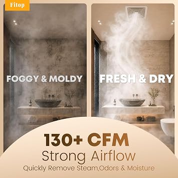 Fitop Bathroom Exhaust Fan 130CFM 1.5 Sones, Ceiling Opening 9.45 9.45 | Ultra Quiet Ceiling Mounted No Attic Access Required, Airflow Ventilation Fan for Bedroom, Laundry, Kitchen & Bathroom