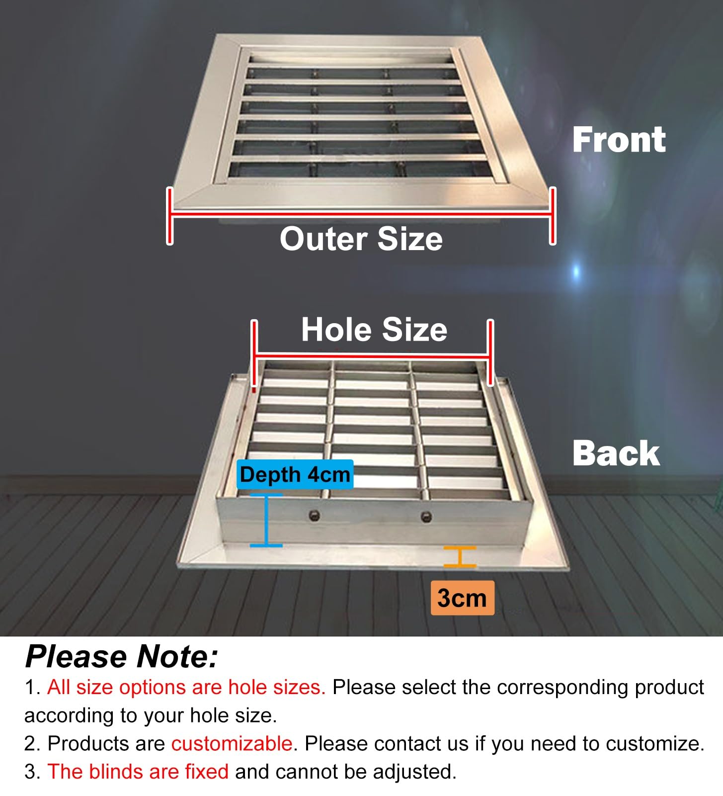 Sportello Ispezione Griglia di Ventilazione Esterna a Lamelle in Acciaio Inox 304, Griglia di Ventilazione Quadrata, Pannello di Apertura per Ventilazione con Presa a Muro(30x50cm)