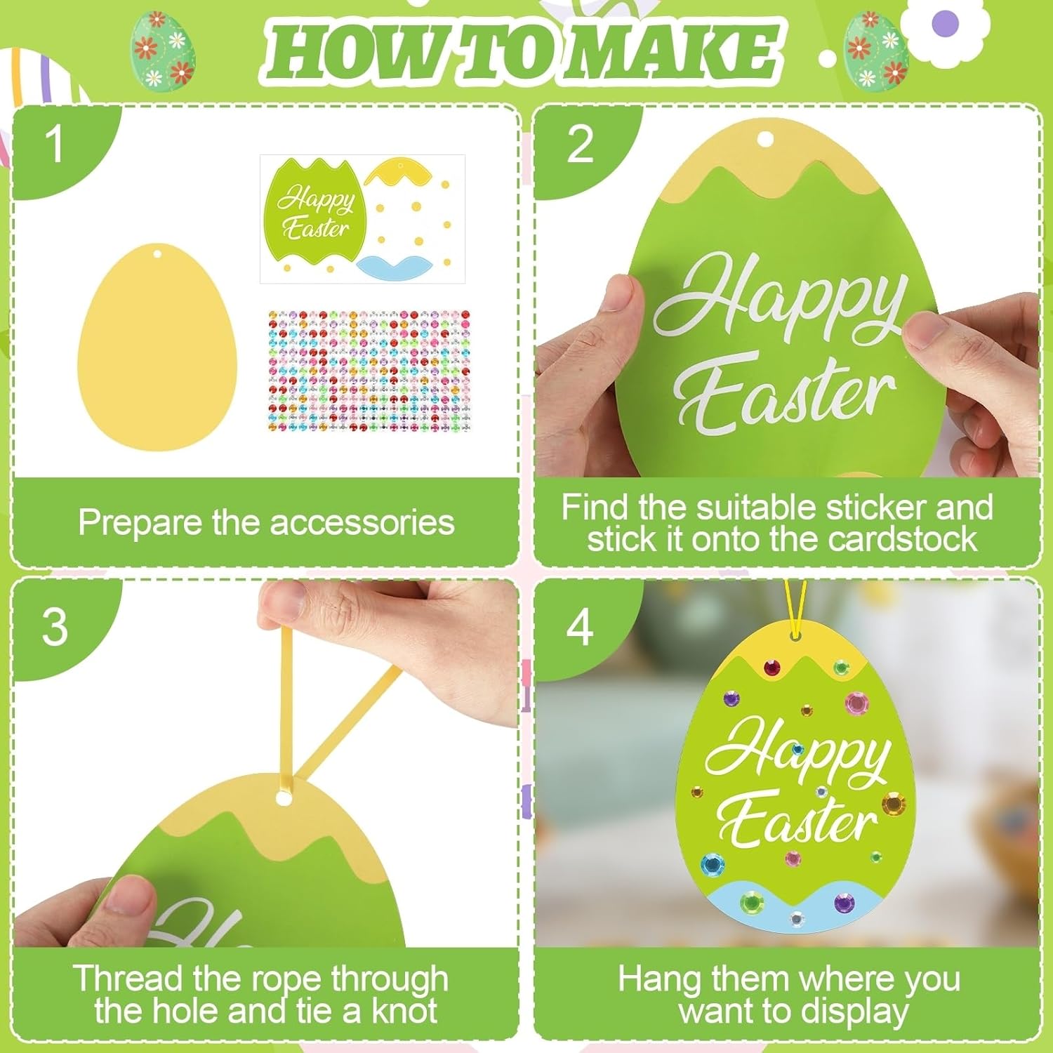 PAIVSUN 24Pcs Easter Crafts Kit, Make Your Own Easter Egg Arts and Crafts Set, DIY Self-Adhesive Bunny Sticker Handmade Artwork Decorations Spring Party Favors Supplies