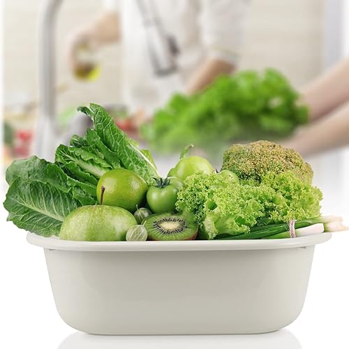 Miniatura 6 de MOUYAT Paquete de 4 lavabos de plástico de 13 L, caja de autobús comercial de plástico de 14 cuartos de galón, lavabo rectangular, sartenes beige