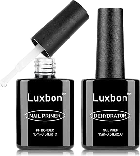 Publicité sponsorisée - Luxbon 2 pcs 15ml UV Gel Semi Permanent Nail Prep Primer & Dehydrator Set | Longue durée, Finition...