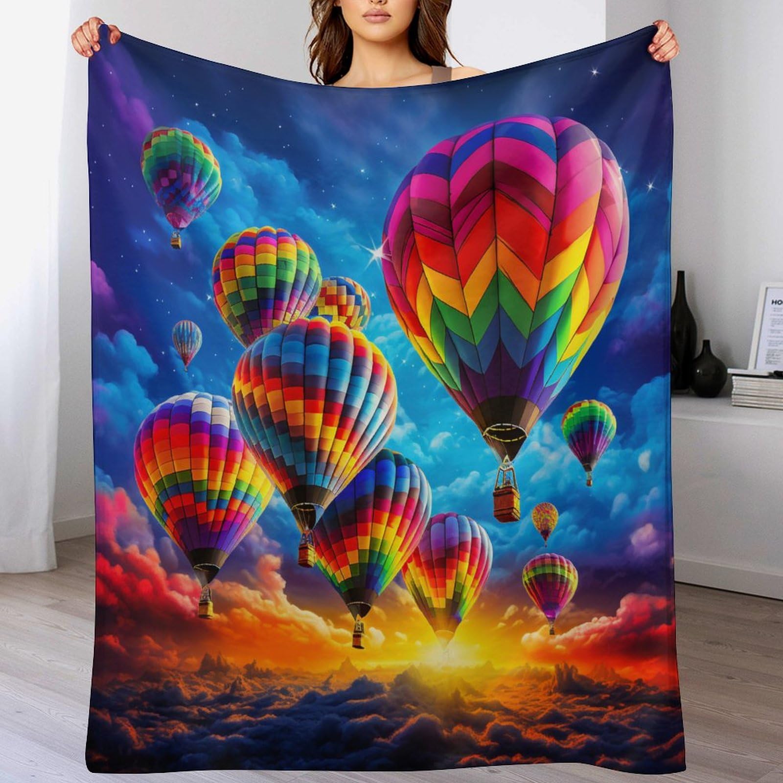 Couverture montgolfière en flannel lavable en machine, douce et chaude
