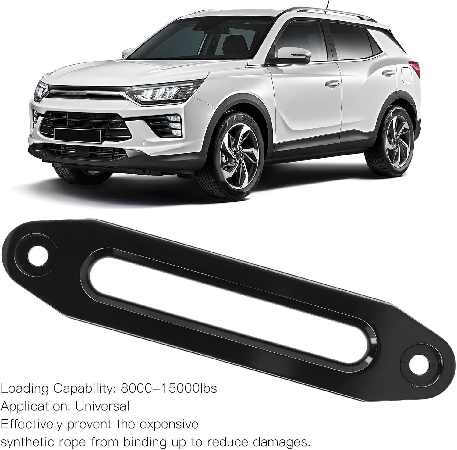 High Performance Aluminium Winch Hawse Fairlead, 10in/25.4cm Size, 8000 15000lb Loading Capacity, Anti Binding Design for Synthetic Ropes, Universal Application, Smooth (Black)