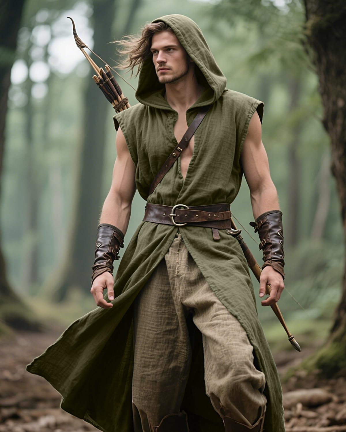 keland Camicia a tunica medievale da uomo senza maniche con stemma LARP (verde, M)