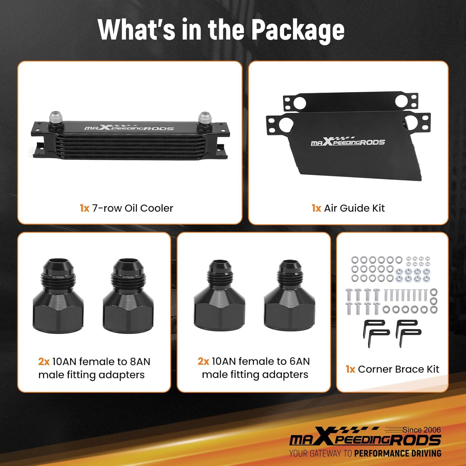 maXpeedingrods 7 Row Engine Oil Cooler, 10AN Stacked Plate Transmission Engine Oil Cooler Universal British Radiator Aluminium Black