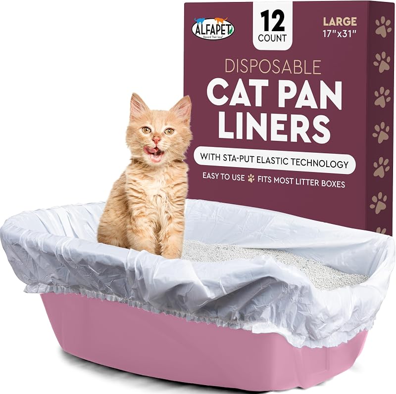 Forro para Caixa de Areia de Gatos Alfapet Grande, Impermeável e Resistente a Rasgos, 31 x 17 pol. (78,74 x 43,18 cm), Pacote com 12