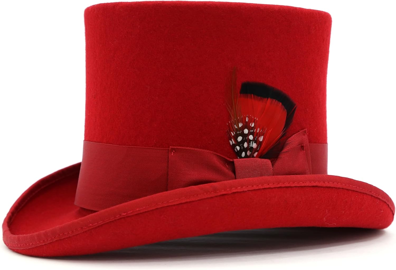 Ferrecci Wool Felt Top Hat /18 Colors/with Grosgrain Ribbon and Removable Feather- Unisex, Men, Women