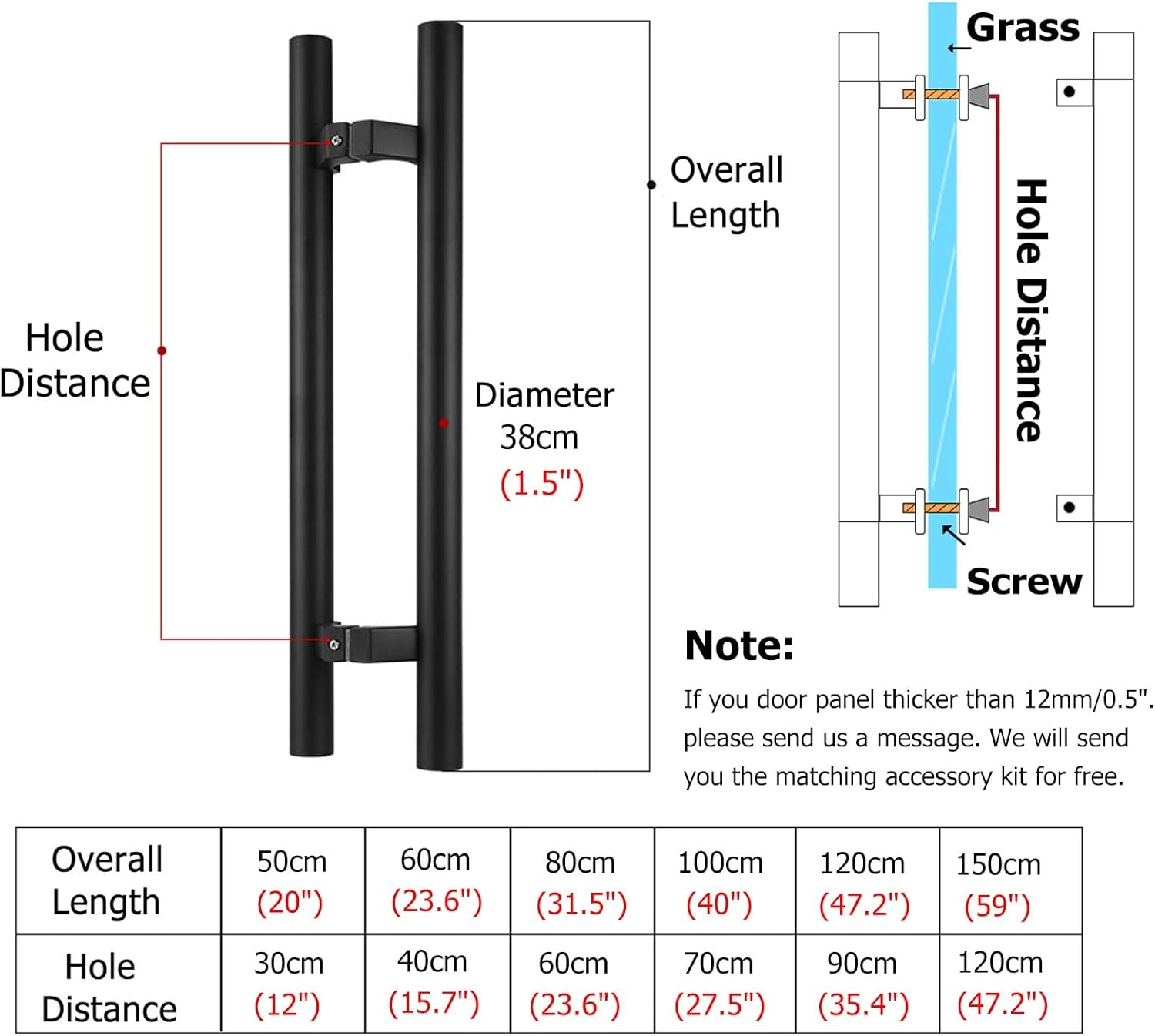 Commercial Door Pull Handle for Sliding Door & Entry Glass Door,Black Gate Handle Pull for Wooden Fence,with Complete Screws Kit (Size : Long 150cm/59 inch)