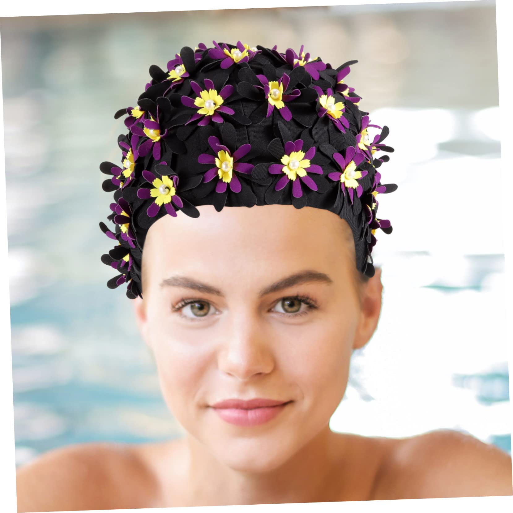Toddmomy Augmentez Le Chapeau de baignade des Fleurs Long Mesdames Bonnets de Bain pour Femmes nageant Chapeau de Bain Casquette pour Femme Grand Bonnet de Bain Polyester
