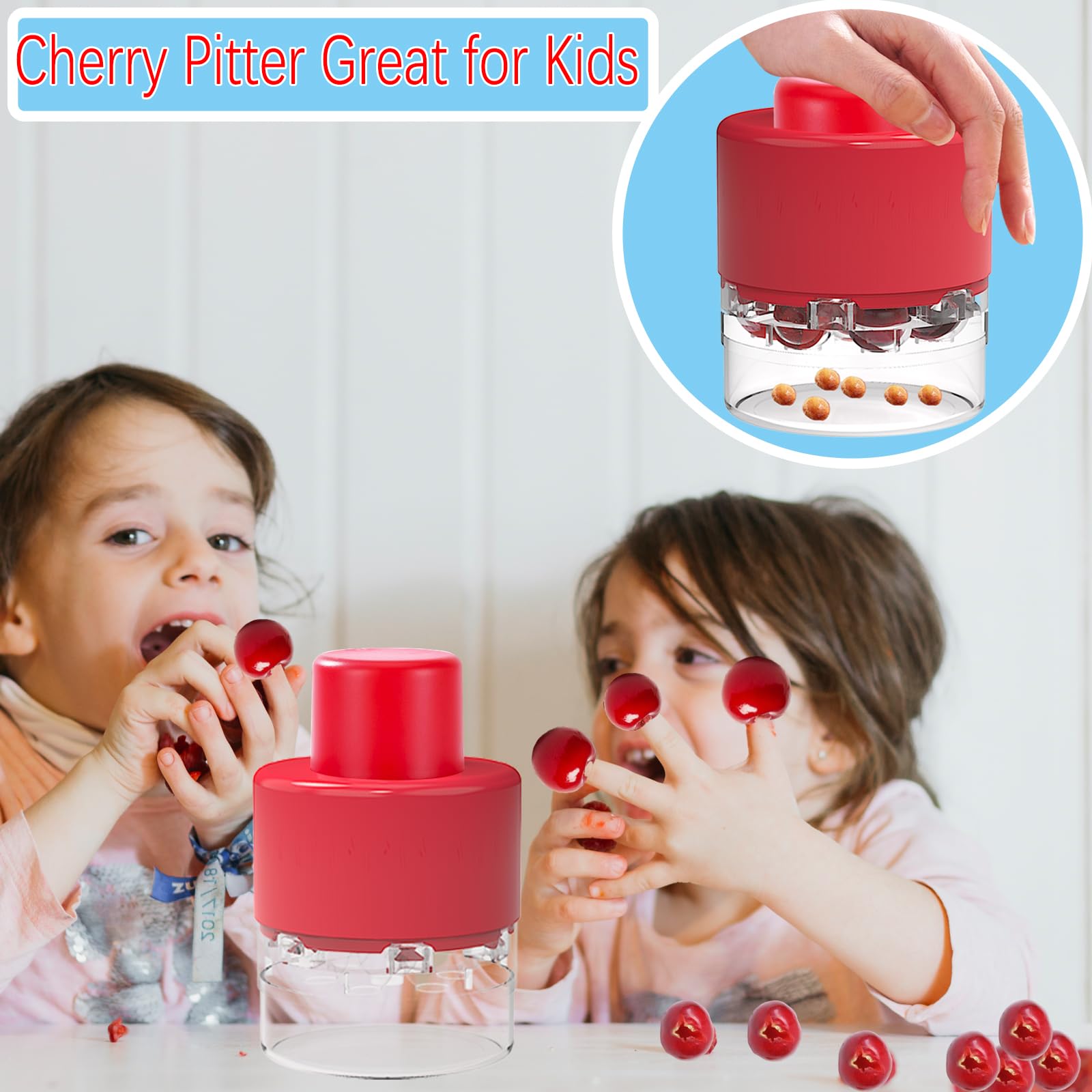 7-Hole Cherry Pitter Tool - Easy Push Down Pit Remover For Cherry Pie & Jam Making (Red) - View #5