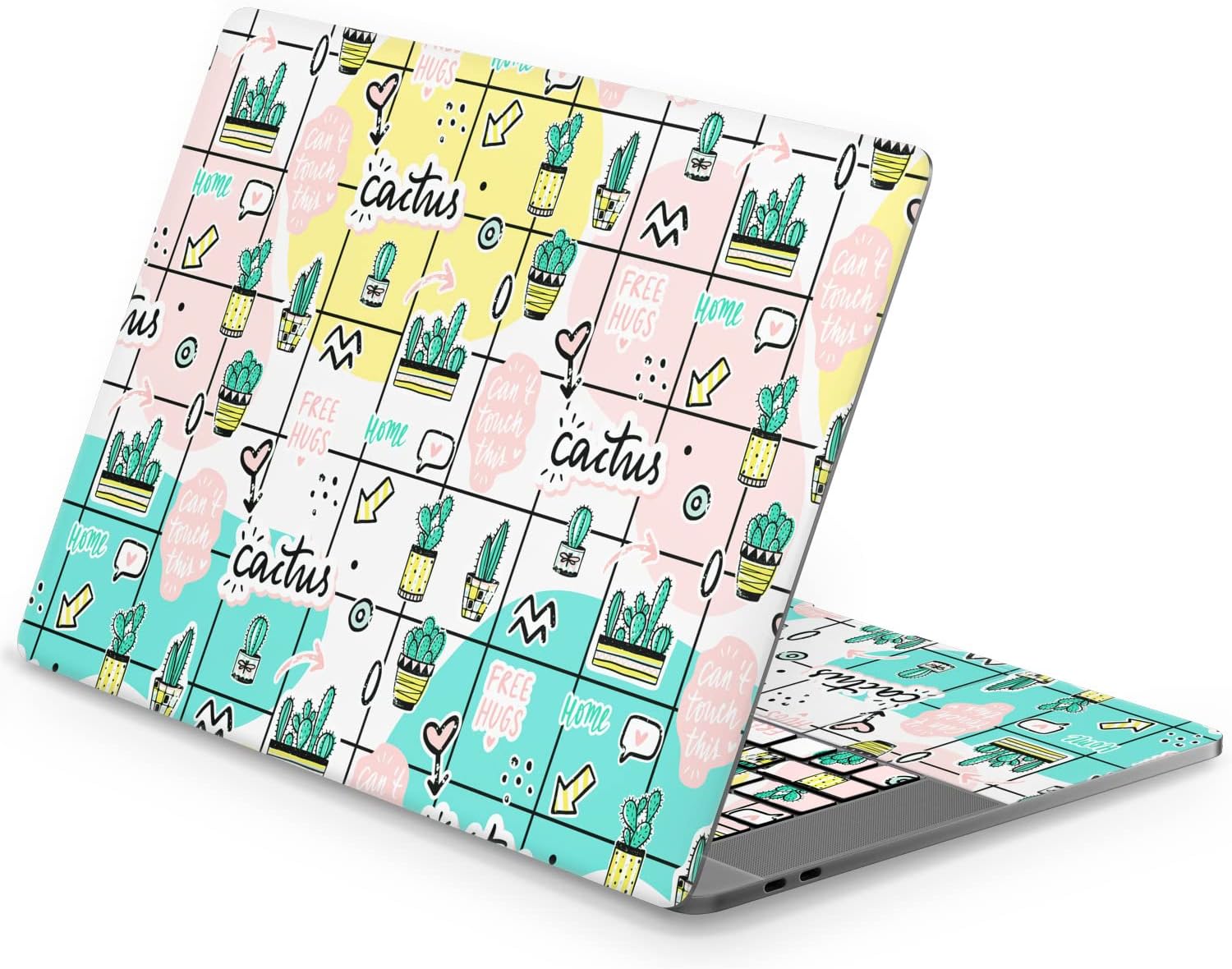 Mertak Vinyl Skin Compatible with MacBook Air 13 M2 M1 2023 2022 Pro 16 inch 15 14 2021 2020 2019 Fun Cactus Potted Clear Decal Print Pattern Cover Keyboard Cacti Touch Bar Square Cute Laptop
