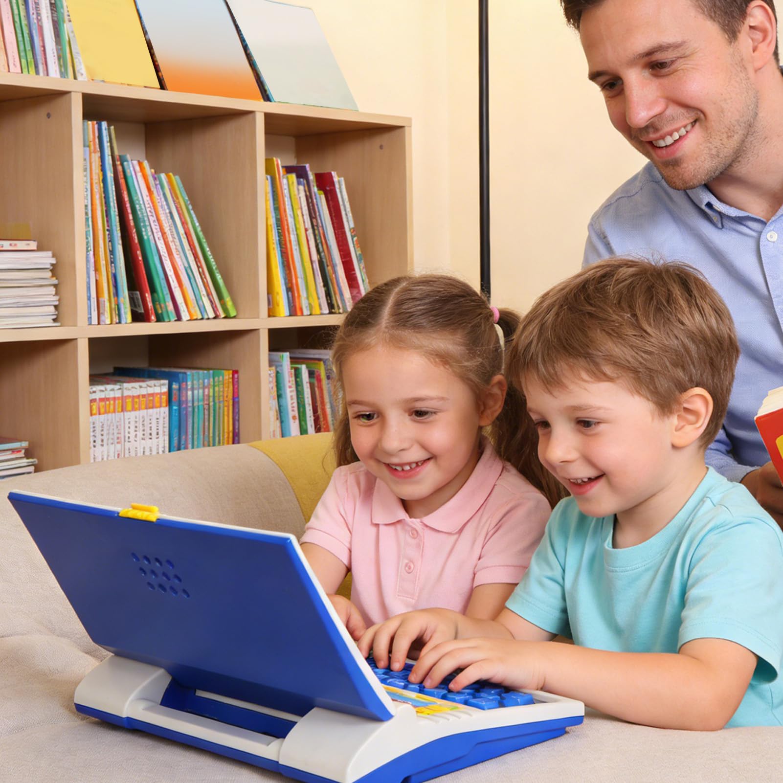Komputerowa interaktywna zabawka edukacyjna dla dzieci z dźwiękiem alfabetu i muzyką dla dzieci uczących się w domu i w podróży. ABS niebieski